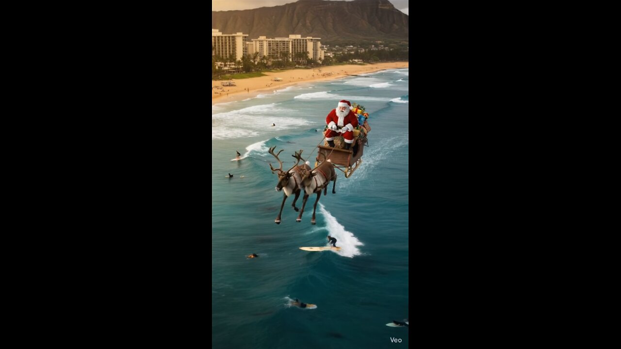 Santa flying into Hawaii