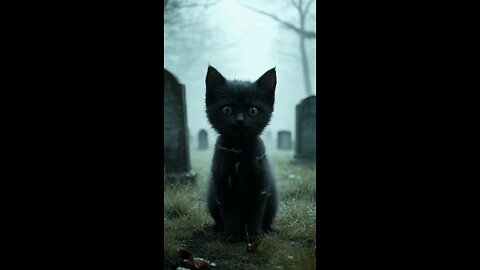 Black haunted kitten in dark night