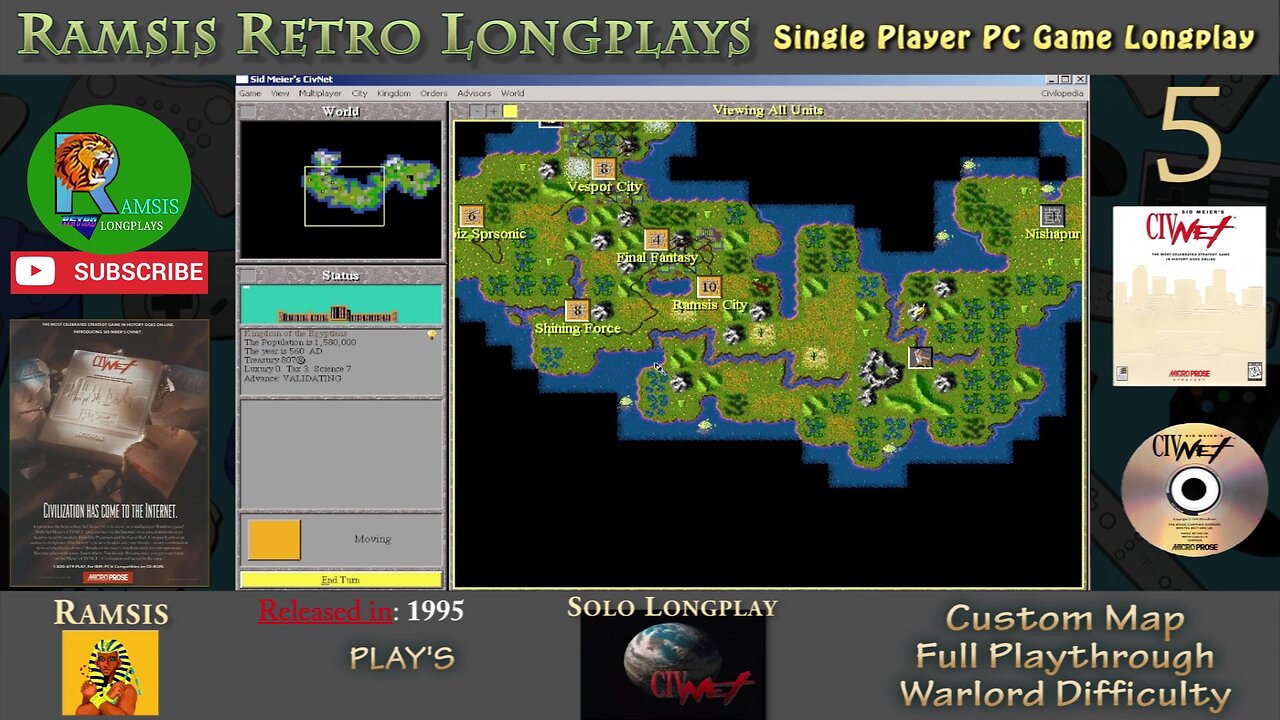 Sid Meier's CivNet | 1995 | PC Game | Warlord | Random Map | Egyptian - Episode #5 | Longplay