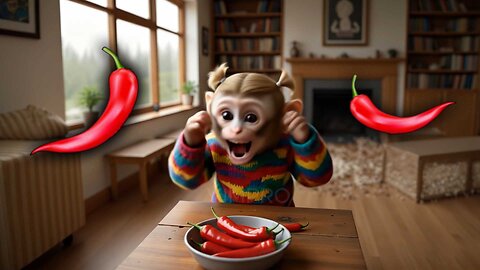 Cute monkey ate hot chili pepper and reacted funny 🌶🐵😂