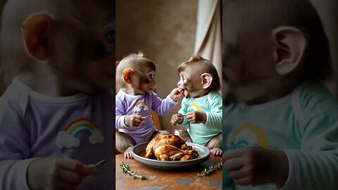 Sweet couple baby monkey