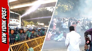 Bangladesh teachers sprayed with water cannons during pay protest