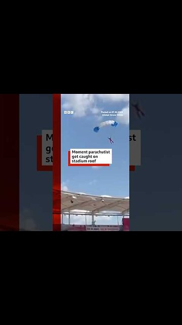 A parachutist had to be rescued after getting stuck on a rugby stadium roof. #France #Rugby #News