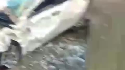 Chaos on a Roadside in Dagestan After Military Truck Crashes into Civilian Car