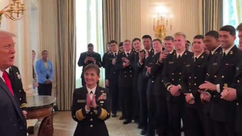 President Donald J. Trump invites the Navy Midshipmen football team to the Oval Office!