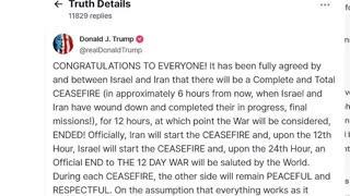 ALERT, President Trump announces a historic cease fire between Israel Iran has been reached