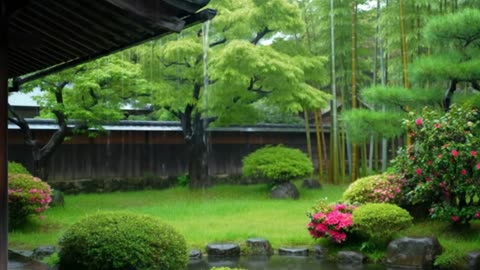 Soothing Rain Sounds in a Japanese Garden | Relaxing ASMR Ambience