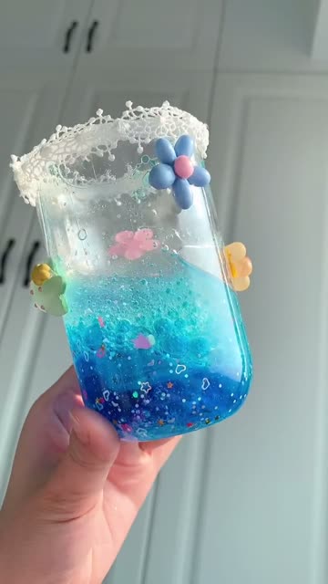 Decorative Blue Slime Container with Lace and Star Charms