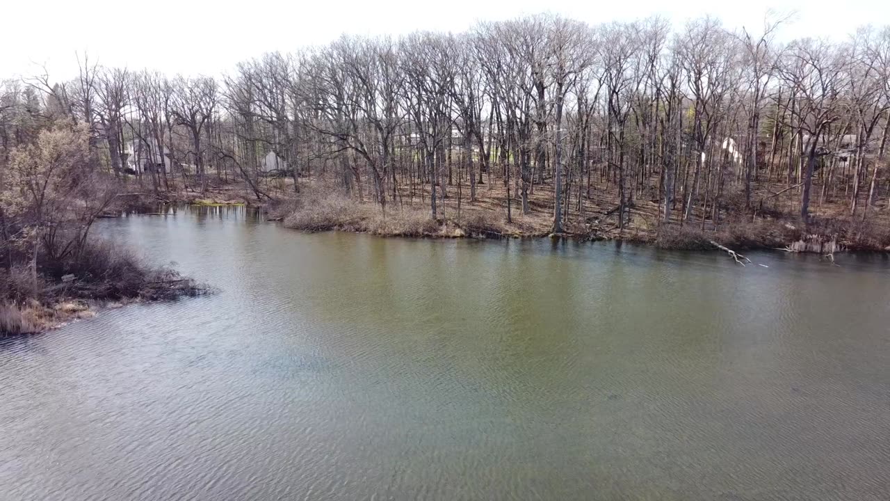 Neighborhood Pond at Sunset from a Drone