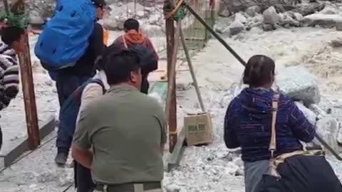 Indian Army engineers Corps have built a 150-foot suspension bridge