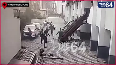 Pune News | Caught On Camera: Car Crashes Through Wall, Falls From First Floor Parking Of Pune