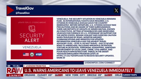 FOX-U.S. citizens urged to leave Venezuela 'immediately' amid security concerns