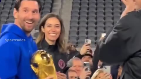 Messi Kisses the World Cup Trophy Again! 💋🏆 | Exclusive Adidas Event in Los Angeles**
