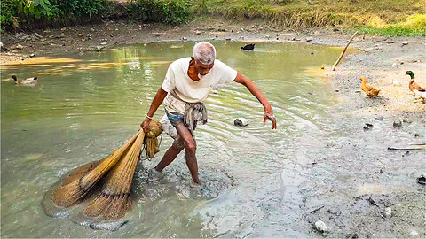 Amazing fishing scene in a rural setting on a winter day