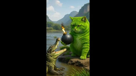 Today was a full meal | Green Cat [AI] #cats #funny #entertainment #shorts #ai #foryou