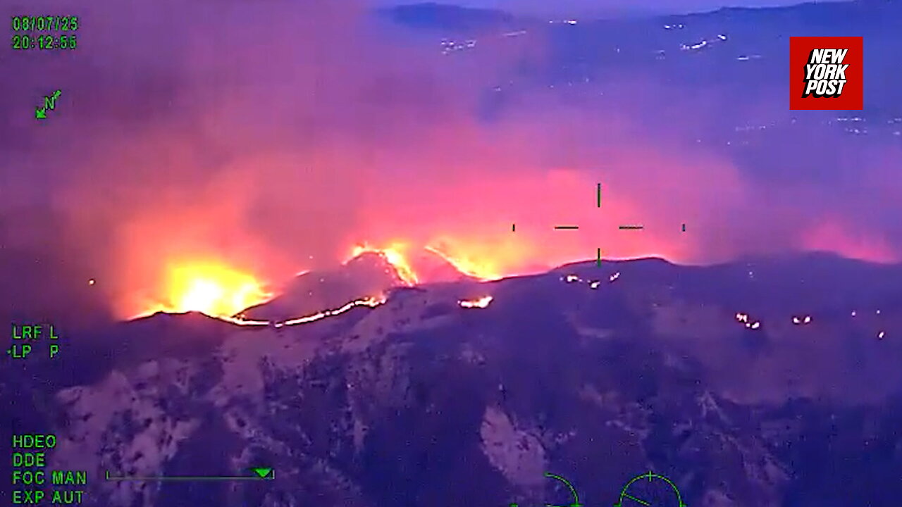 Night vision aerials reveal scale of massive California Canyon Fire