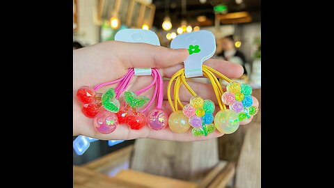 2PCS Colorful Hand-painted Graffiti Fruits Cute Girls Kids Elastic Hair Bands 
