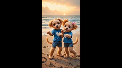 Boy and girl cute puppies dance