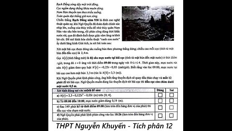 THPT Nguyễn Khuyến: Hàm số 12: Bạch Đằng sóng dậy một trời đông, Cọc ngắm dựng thẳng khỏa muốn