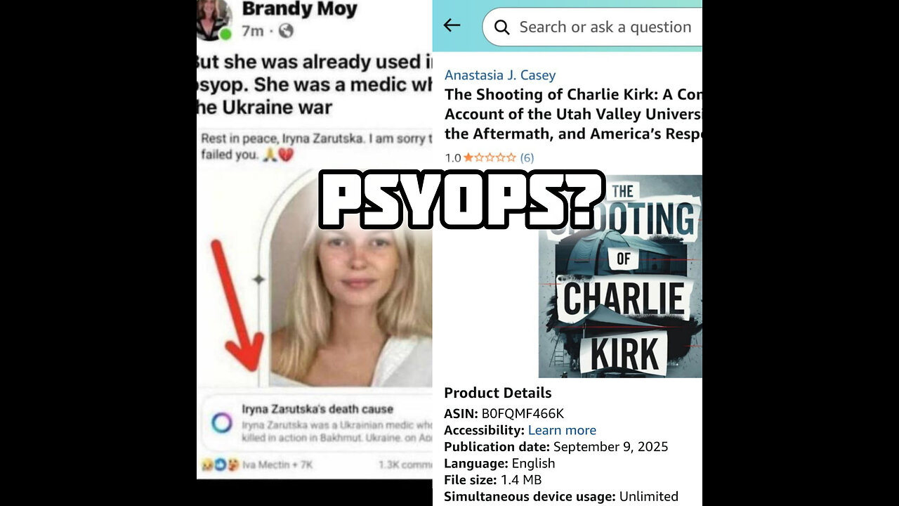 Iryna Zarutska=Crisis Actor-Charlie Kirk's Assassination Book Released 1 Day Prior 2 Assassination