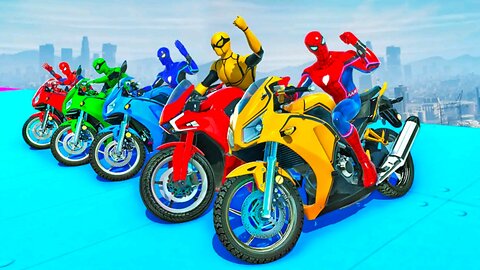 GTA V Epic New Stunt Race For Car Raching Challenge Boats Car Motorcycle With All Super Heroes