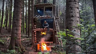Built a Multi-Level Log Shelter to Escape the Storm and Wild Boars | Bushcraft Survival