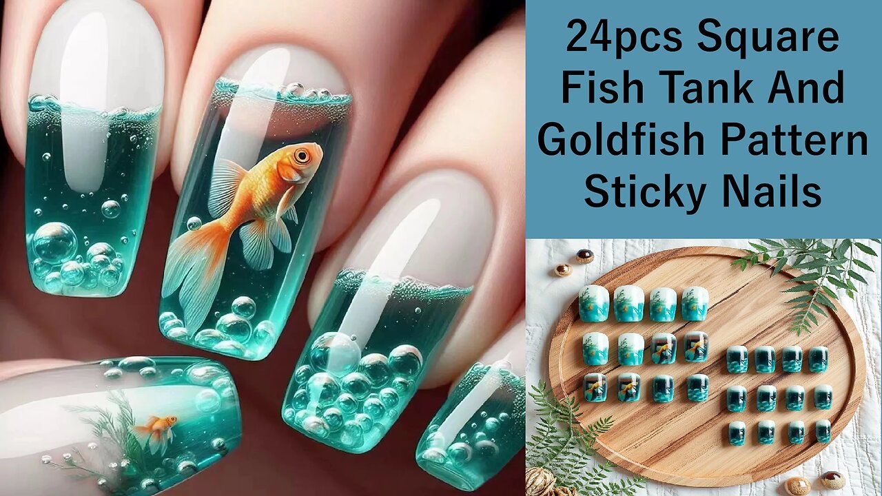 Customer reviews about this 24pcs Square Fish Tank And Goldfish Pattern Fake Nails