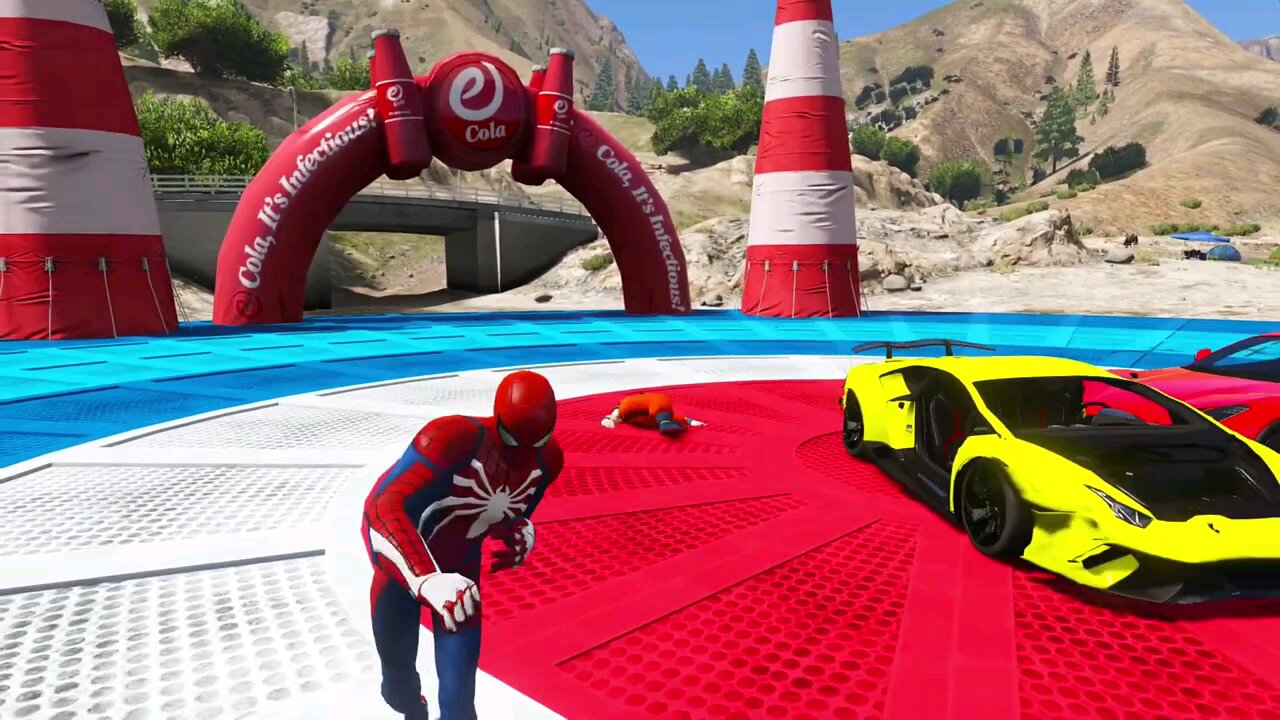 Rumble Ramp GTA V Spiderman Mega Ramp Boats, Cars, Motorcycle With Trevor and ...