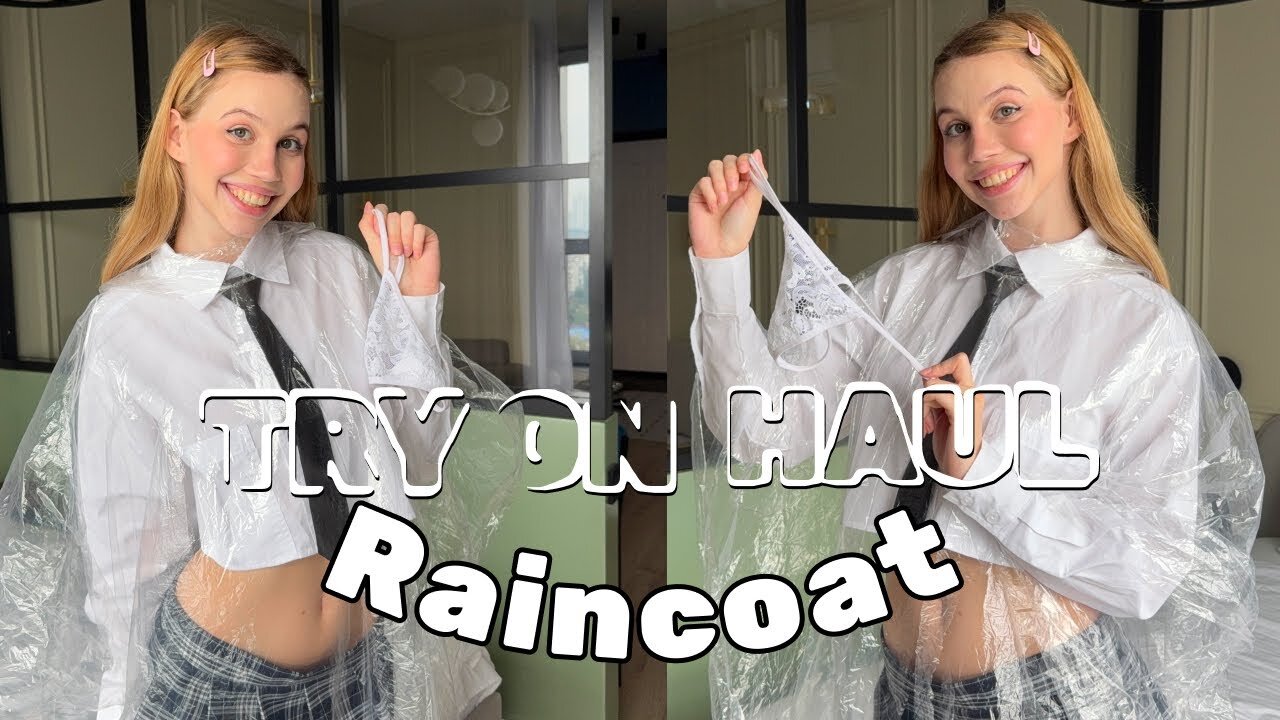 [4K] Try-On Raincoat | Style over a shirt and skirt