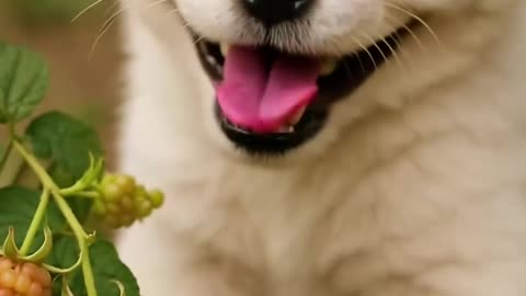 Puppy Eats Raspberry& BECOMES One!
