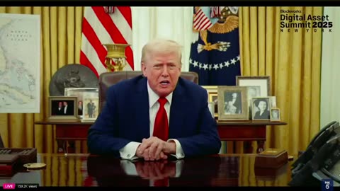 President Donald Trump delivers a virtual message at the Digital Assets Summit.