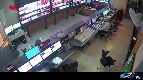 WATCH 🔴CCTV footage of the moment Israel struck the Iranian TV's building.