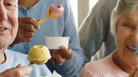 Happy seniors eating ice cream in a nursing home #caregiver
