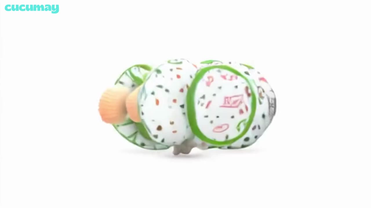 A chubby cartoon panda rolling playfully