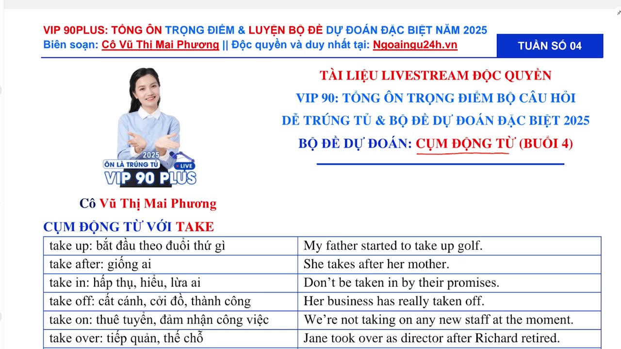 Bộ đề dự đoán Cụm động từ Buổi 4