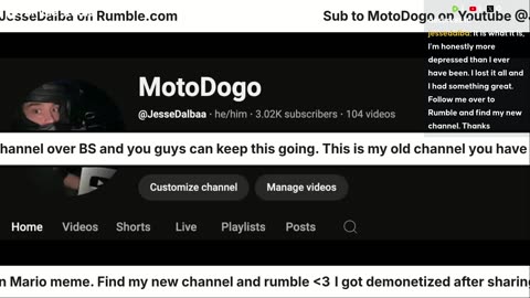 Go subscribe to my new channel @MOTODOGO on Youtube and @JesseDalba on X and rumble