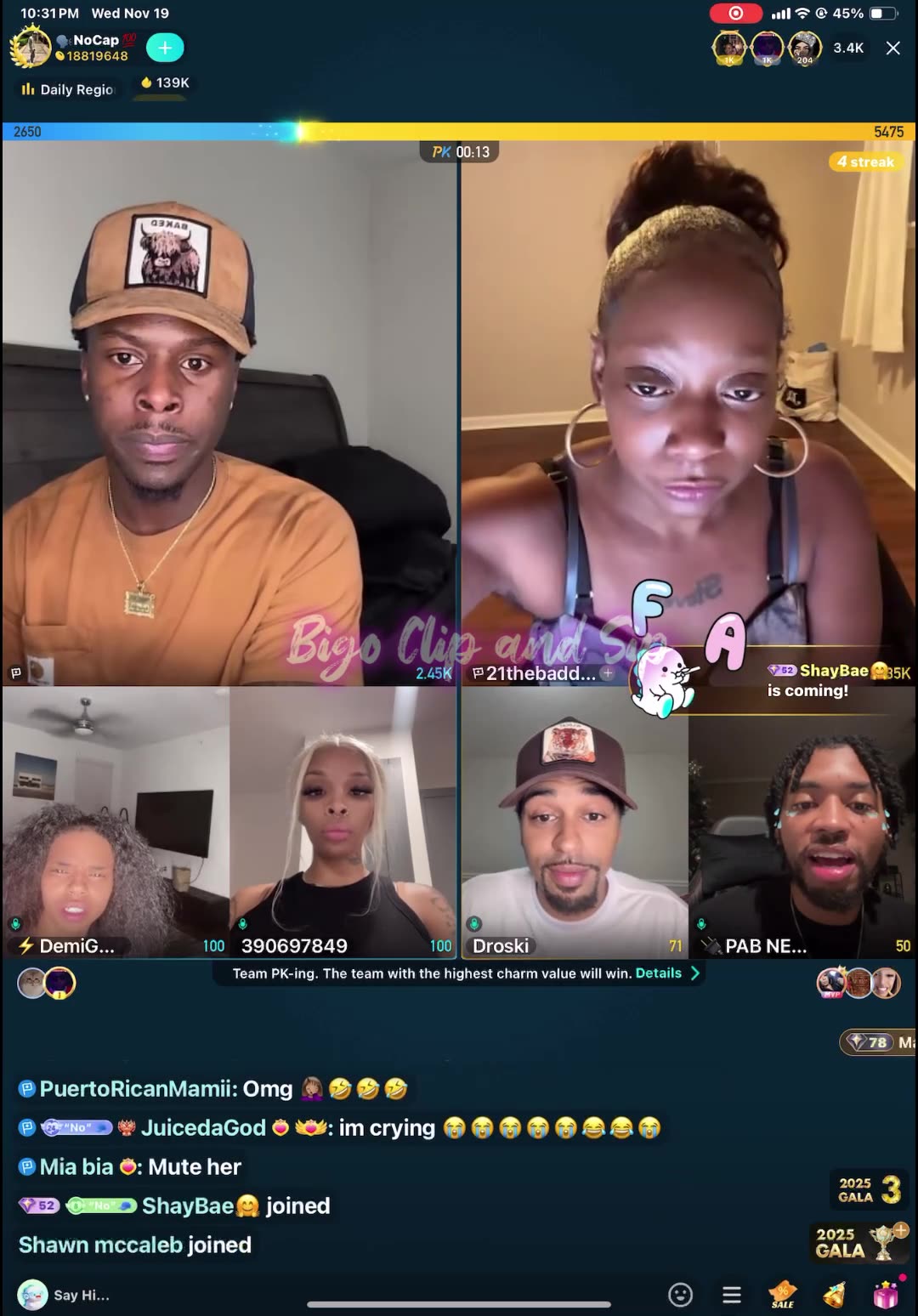 Team PK NoCap Demi DeafBae 21 Droski Pablo in a weird line up 11/19/25 #bigoclipandsip