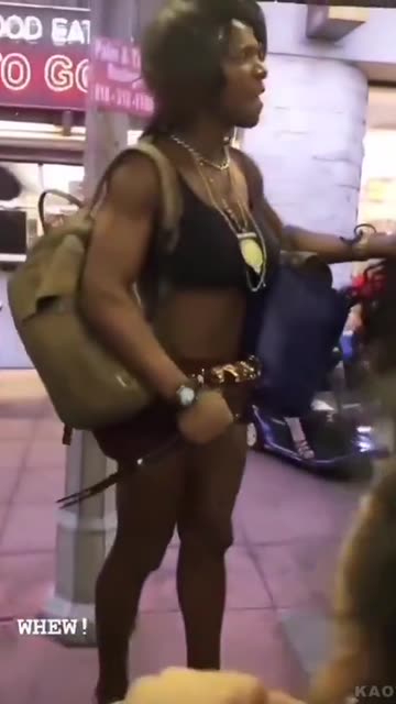 Manly Tranny Has a BBQ Fork - on da bus