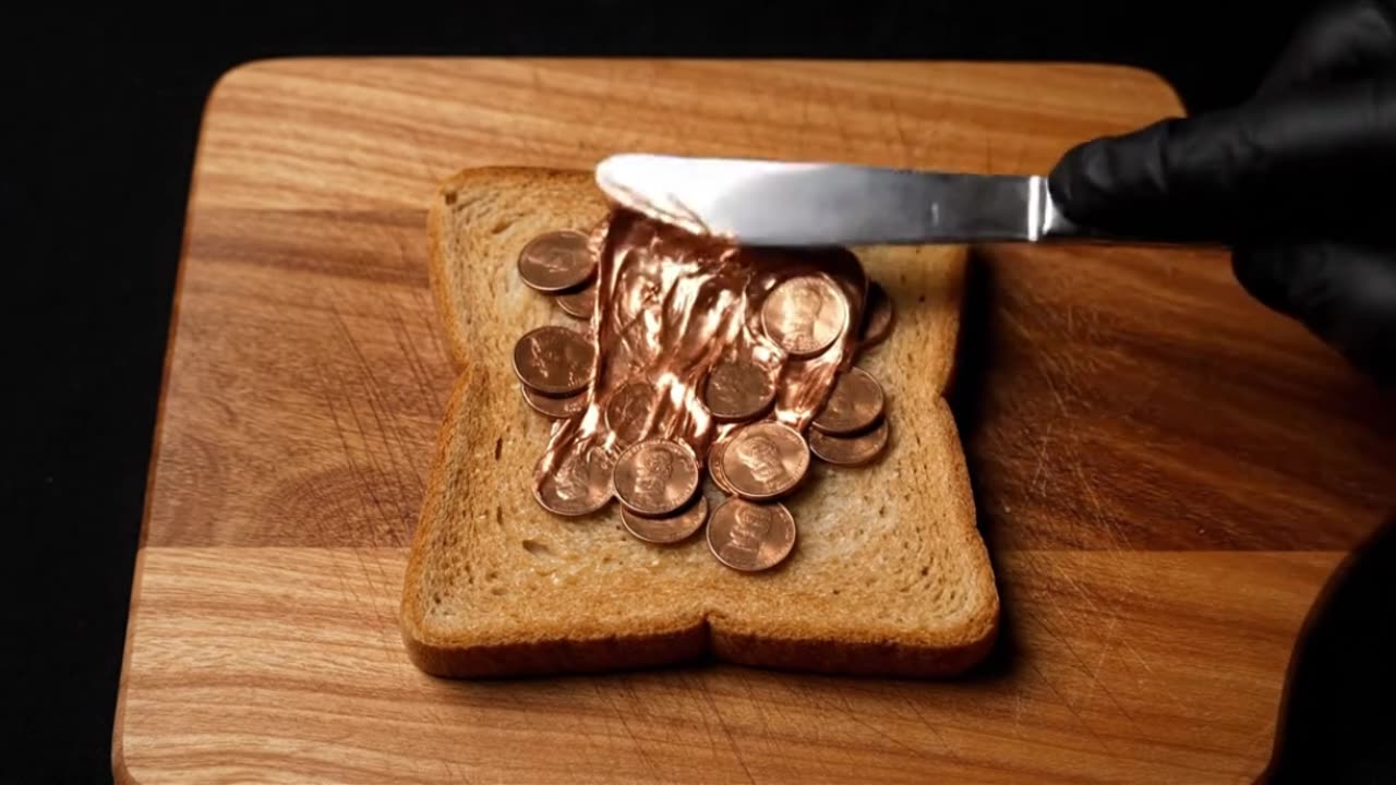 Coins Being Spreaded Onto Toast Like Butter #asmr #ai #viral #smooth #toastspread