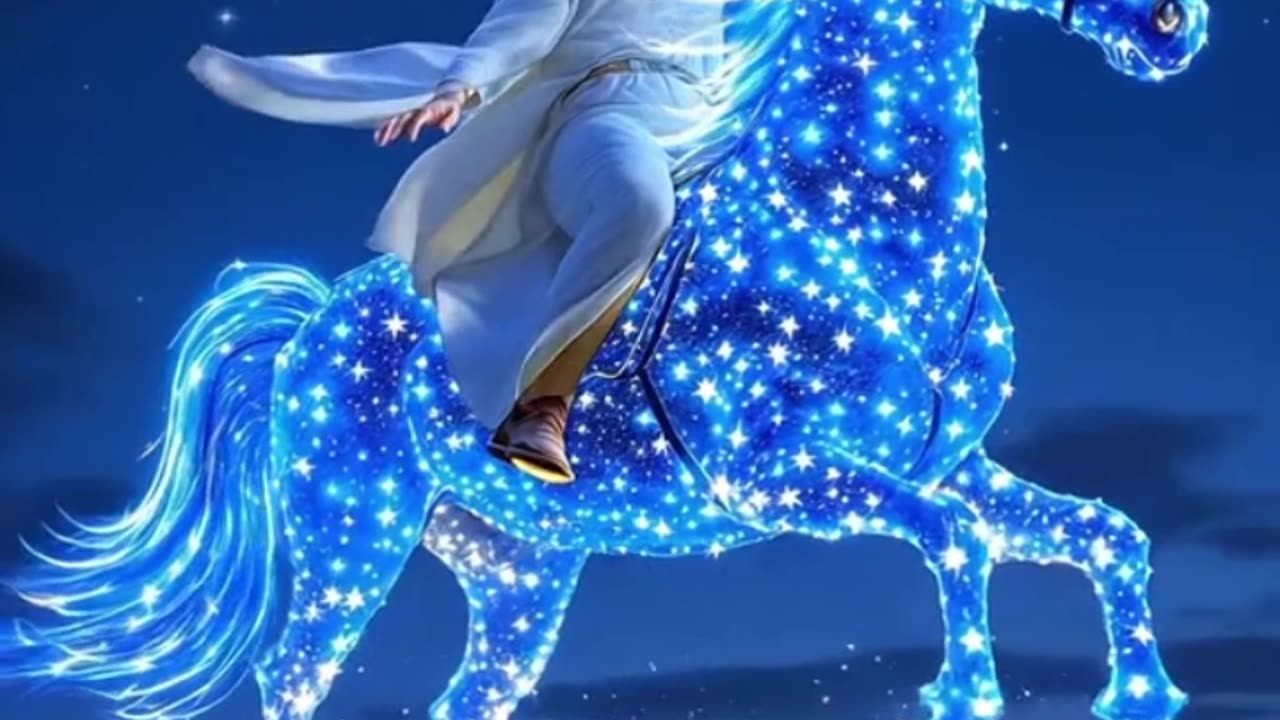 ios viene cabalgando en un caballo blanco, poderoso y glorioso.