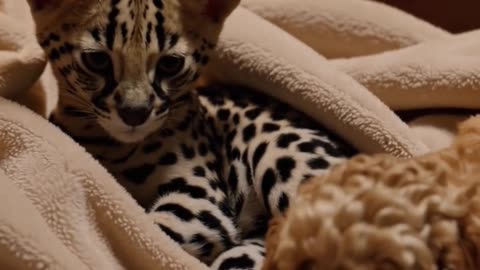 Serval Kitten & Golden Doodle Puppy – Adorable Duo