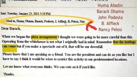 THE PIZZA GATE EMAIL to Huma Abedin,Barack Obama, John Podesta, B. Affleck & Nancy Pelosi