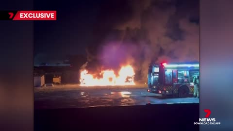 (EVs)? Trucks destroyed in explosive fire in Guildford, Sydney - 7NEWS Australia