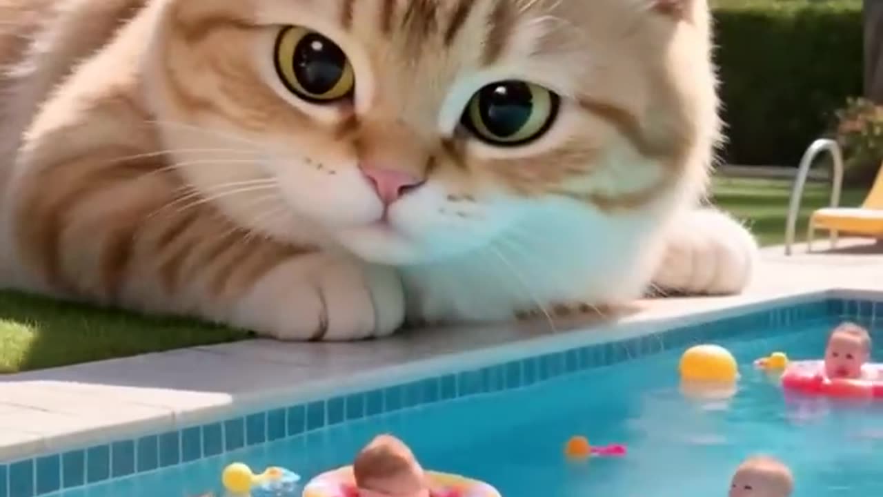 Giant_Cat_and_pretty_little_babies_in_a_pool_#shortsfeed_#giantanimals_#babyswimming_#catsofyoutube