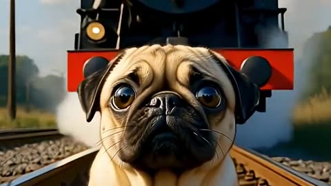 PUG Left on Train Tracks… What Happens Next 😳 #AI #aimovie