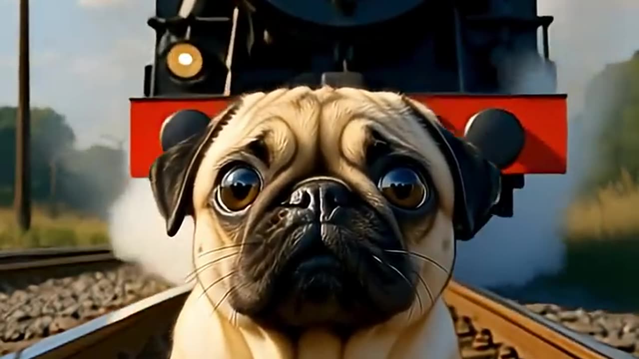 PUG Left on Train Tracks… What Happens Next 😳 #AI #aimovie