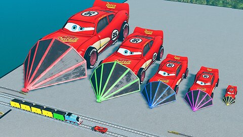 Big & Small Lightning Mcqueen Massive Ram Plow VS Trains | BeamNG.drive
