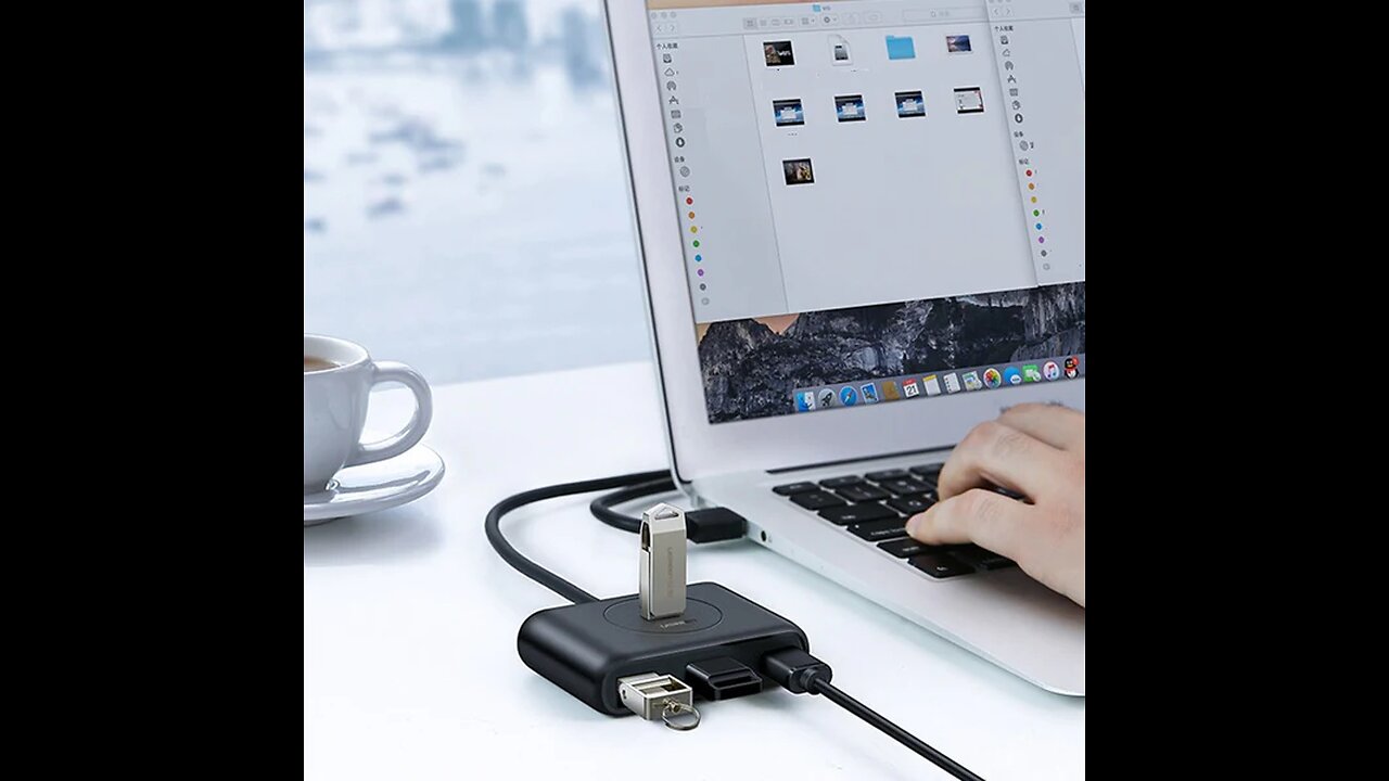 4-in-1 Portable USB Hub, with Type-C Adapter, for Mac & PC