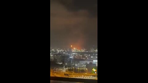 Fire and smoke seen rising from the Haifa Oil Refinery in Northern Israel after ballistic missiles