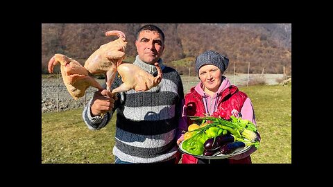 Crispy Cockerels Cooked under the STONE with Vegetables - UNUSUAL RECIPE